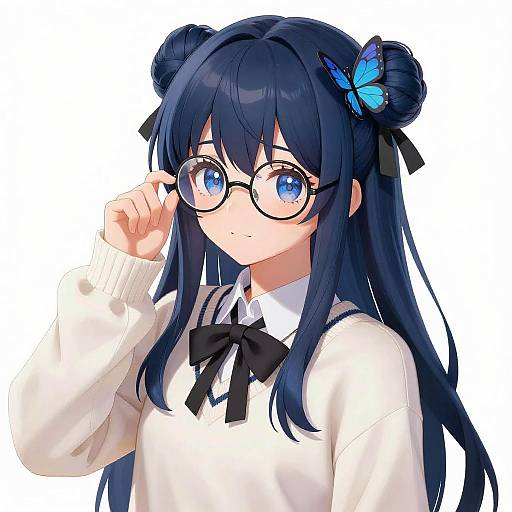 Anime Girl with Blue Hair and Glasses