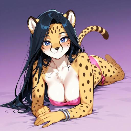 Slender Girl in Pink Bikini with Cheetah Ears Slender Girl in Pink Bikini with Cheetah Ears