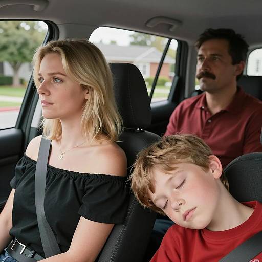 Family Moment in a Suburban Car