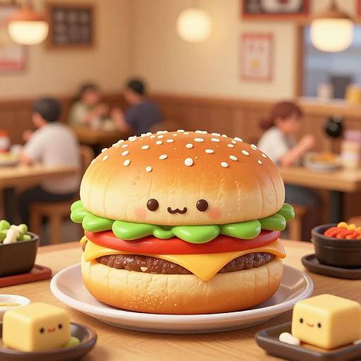 Cute Tofu Hamburger in Japanese Restaurant