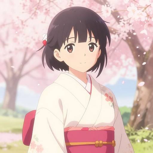 Anime Girl in Cherry Blossom Garden