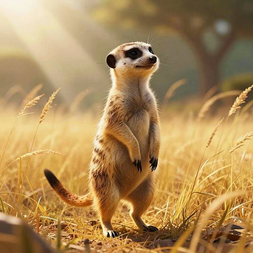 Vigilant Cartoon Meerkat in Savannah