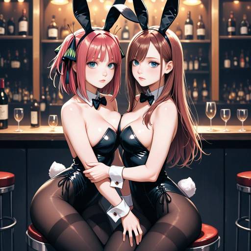 Anime Girls in Bunny Costumes at Bar