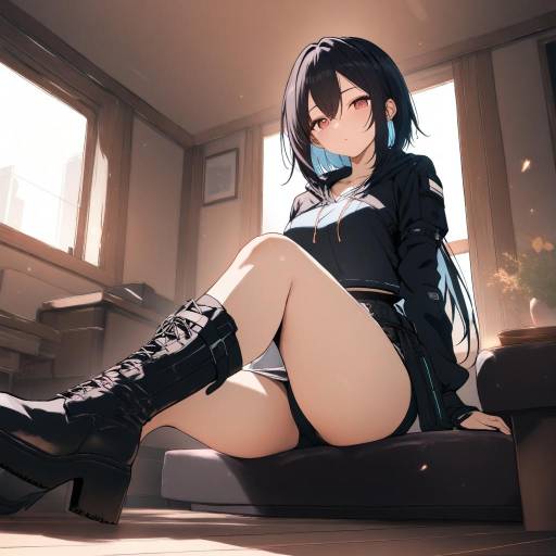 Azusa Sitting Indoors in Stylish Boots