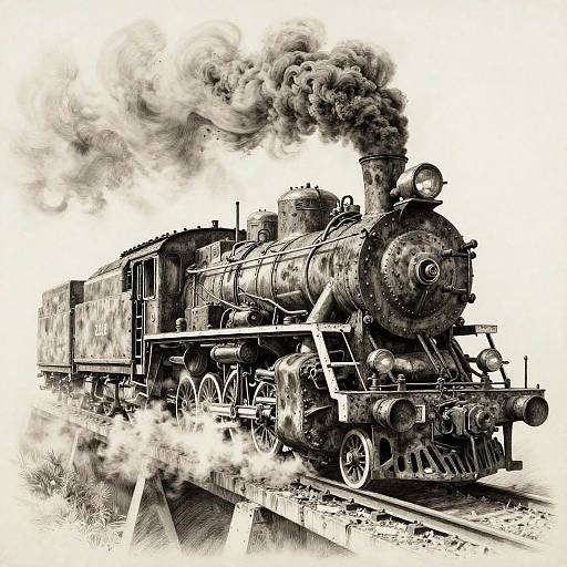 Hyperrealistic Steam Locomotive Drawing