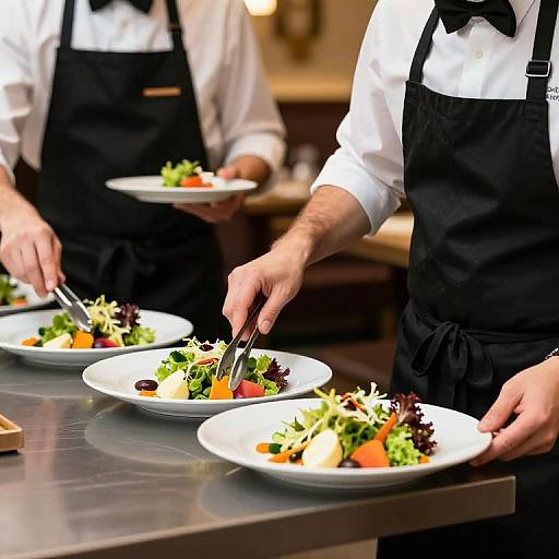 Catering Staff Preparing Vibrant Salads