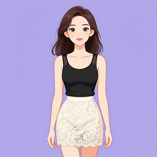 Casual Chic Woman in Black Top and Lace Skirt