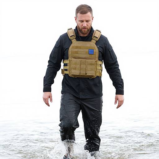 Bearded Man Walking in Shallow Water