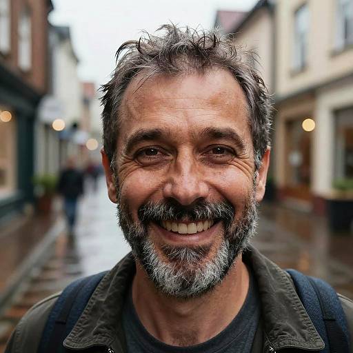 Smiling Middle-Aged Man with Salt-and-Pepper Beard