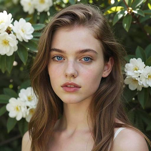 Blue-Eyed Nude Model in Garden