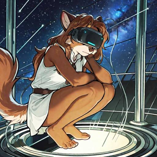 Minimalist Girl in Virtual Reality Space