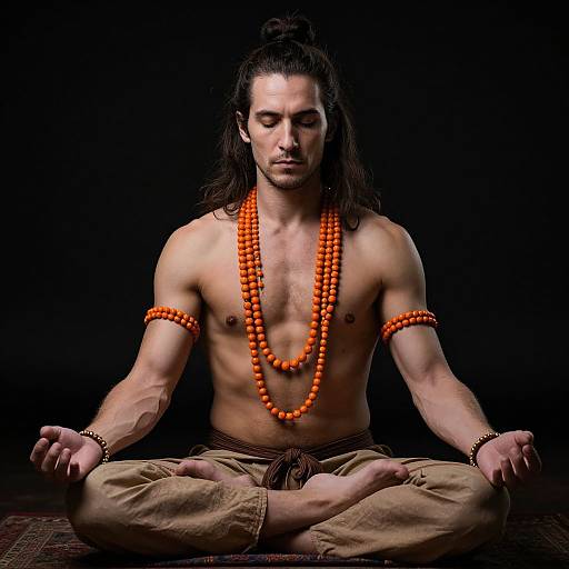 Serene Meditating Man with Bead Accessories
