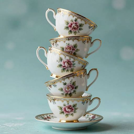 Stacked Ornate Floral Teacups
