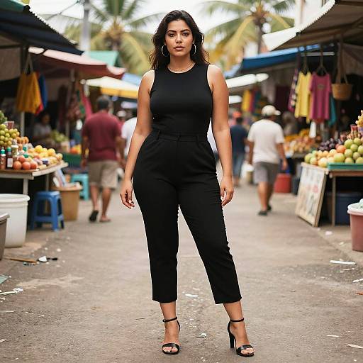 Lanky Woman in Tropical Bazaar Fashion
