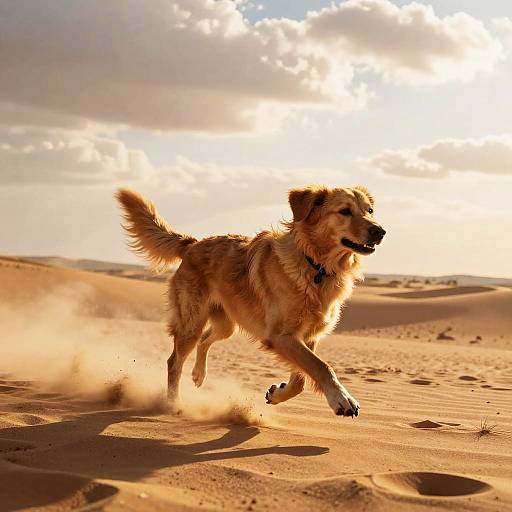 Dog Sprinting in Desert at Golden Hour