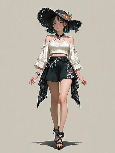 Boho Chic Woman in Wide-Brimmed Hat