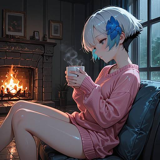 Gwendolyn Tennyson Enjoying Cocoa Indoors