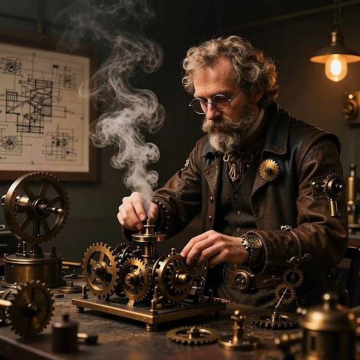 Steampunk Theorist in Inventive Workshop