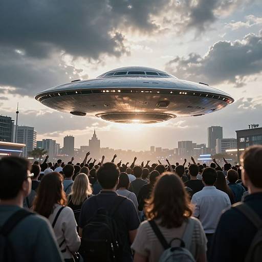 Flying Saucer Over City Crowd