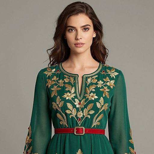 Elegant Woman in Embroidered Dress
