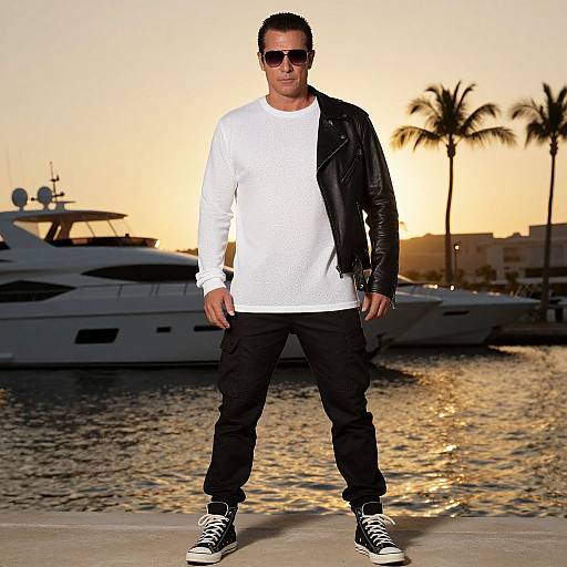 Stylish Man by Luxury Yacht Sunset