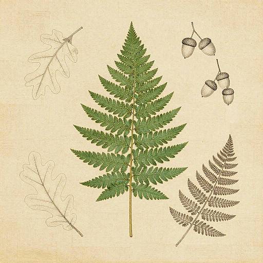 Vintage Botanical Fern and Oak Composition
