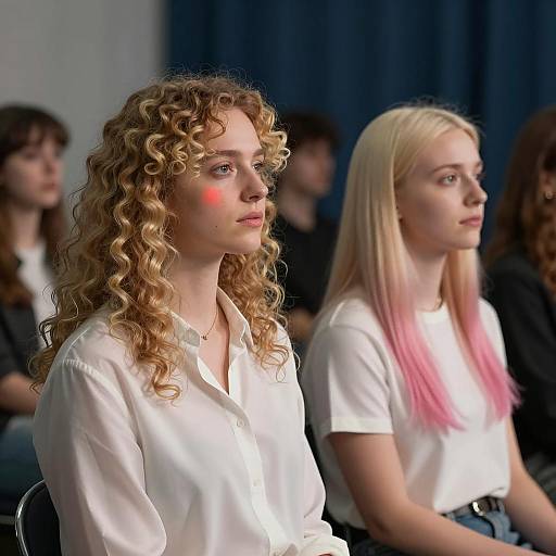 Dimly Lit Room with Two Women
