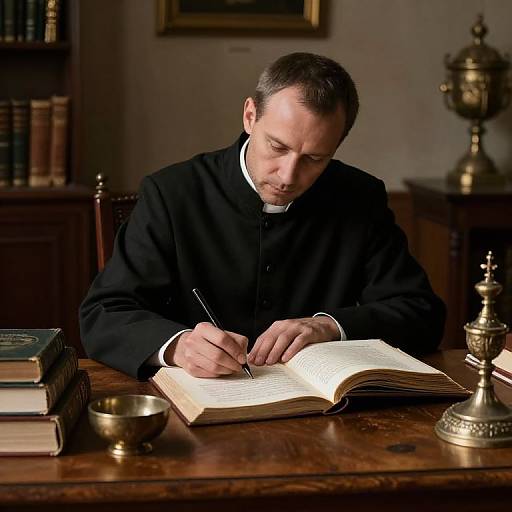 Priest Deep in Study with Manuscript