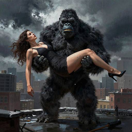 King Kong on Rooftop in Storm
