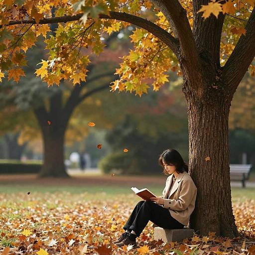 Quiet Persona Reading in Autumn Park