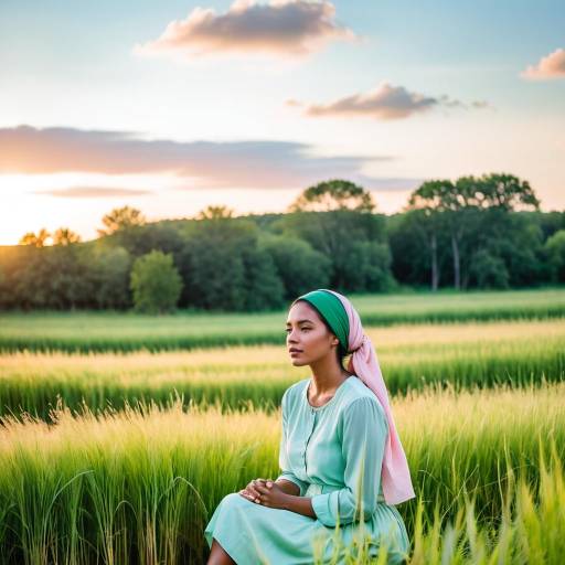 Serene Woman Sitting in Lush Green Field