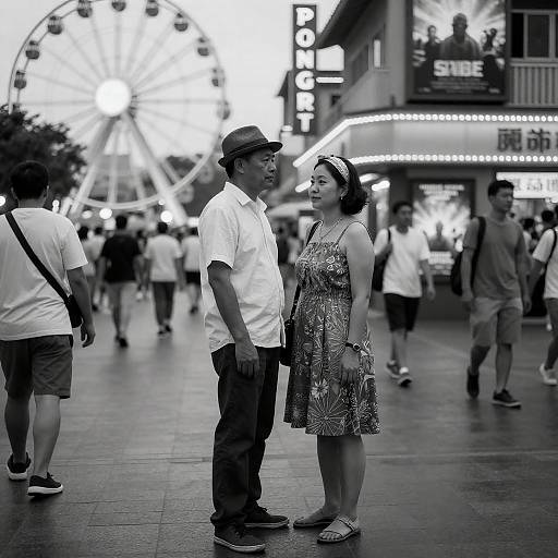 Vintage Black-and-White Urban Couple Scene