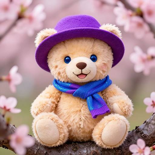 Joyful Baby Teddy Bear in Spring Blossoms