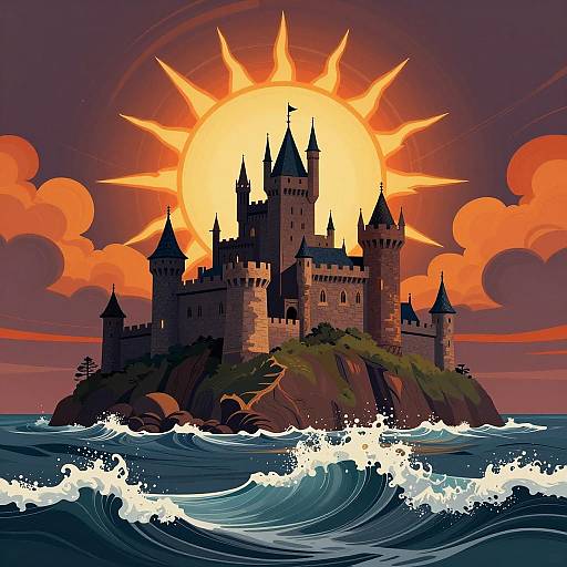 Surreal Castle Overlooking Turbulent Ocean
