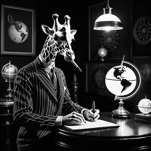 Sophisticated Giraffe Writing in Noir Room