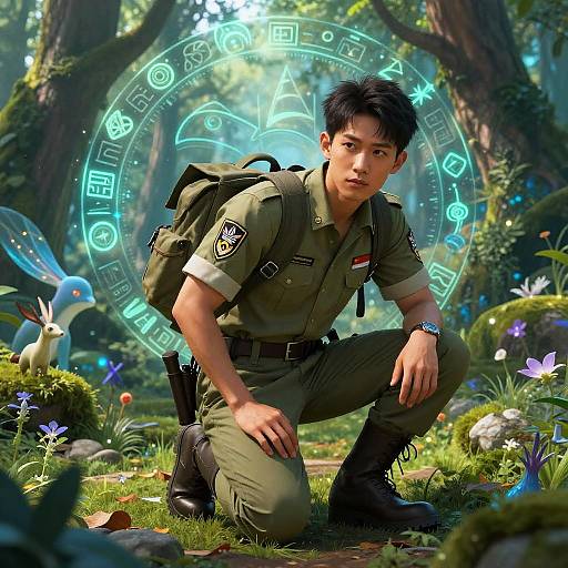 Youthful Ranger in Enchanted Forest