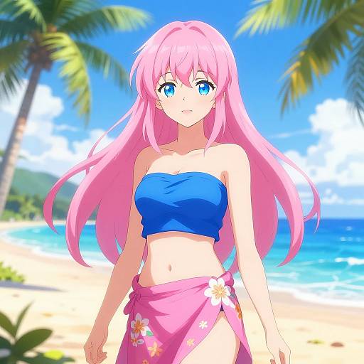 Anime Girl on Tropical Beach