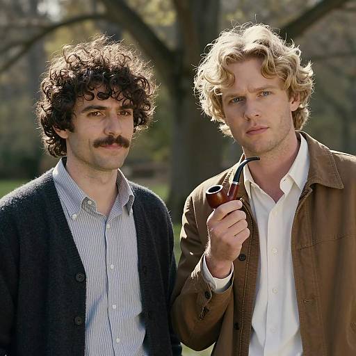 Two Men Outdoors with Pipe