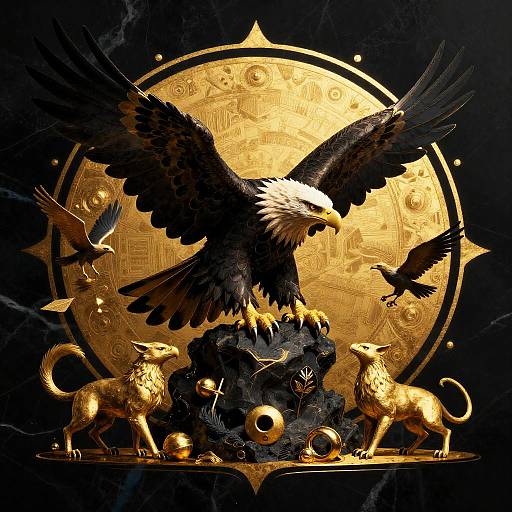 Matte Black and Burnished Gold Eagle and Mythical Creatures