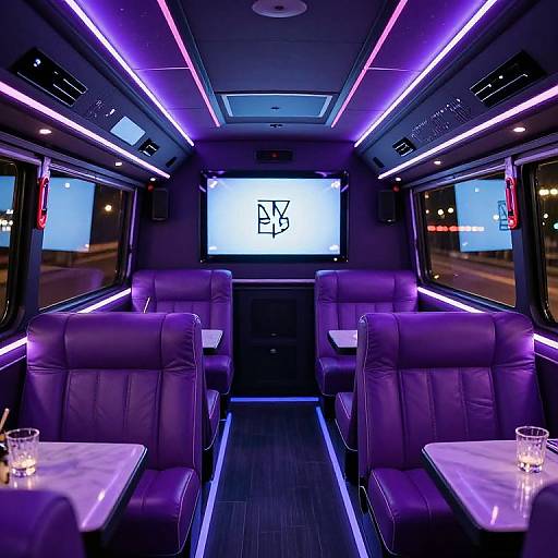 Luxurious Purple Party Bus Interior