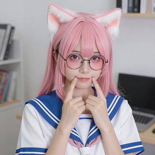 Person with Pink Hair and Cat Ears