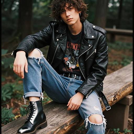 Edgy Rock Style Man in Leather Jacket