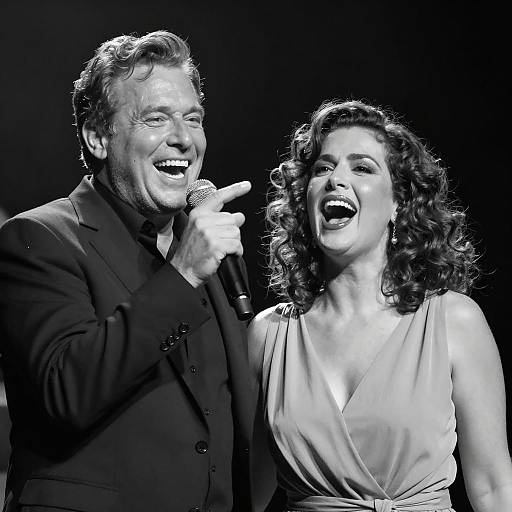 Black and White Close-up of Passionate Singing Duo