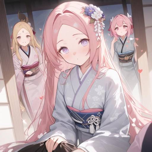 Colorful Manga Girls in Kimono
