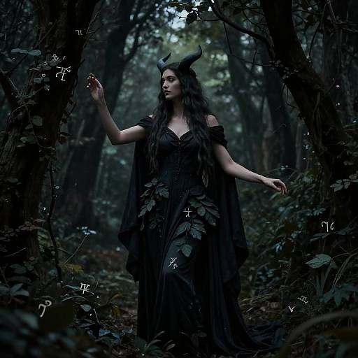 Dark Virgo Maiden in Shadowy Forest