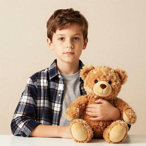 Warm Portrait of Boy with Teddy Bear