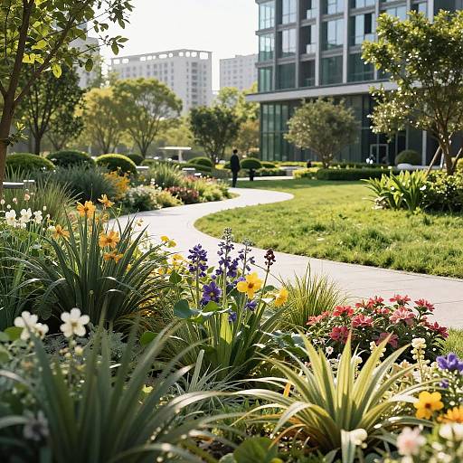 Modern Urban Park with Flower Beds