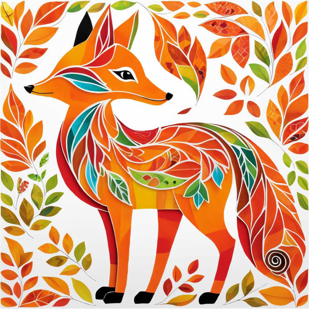 Whimsical Fox in Autumn Leaf Art