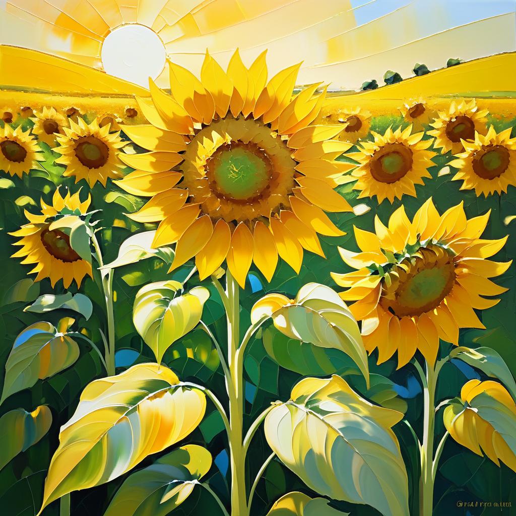 Serene Sunflower Field Oil Painting