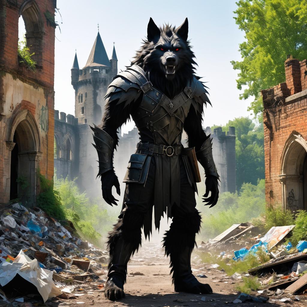 Gothic Werewolf in Abandoned Landscape